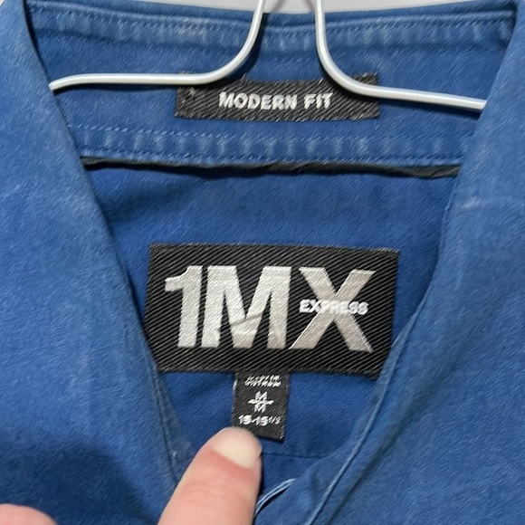 Express 1MX Modern men's button down dress shirt dark navy Size M - Picture 2 of 6